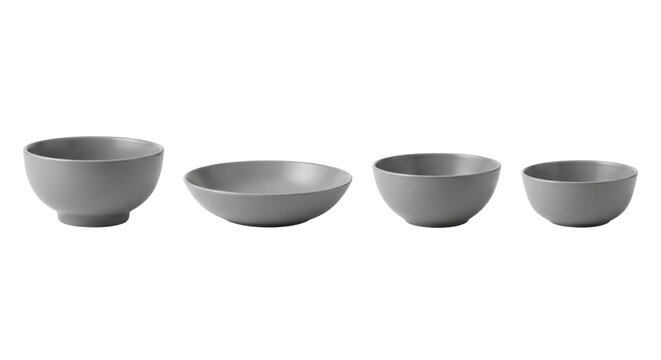 Collection of simple gray ceramic bowls in various shapes