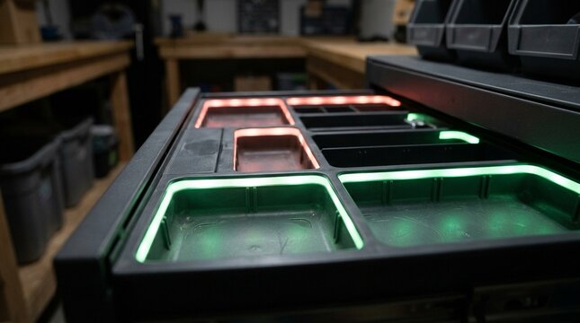 Automated tracking drawer light cycling from red to green after item removal