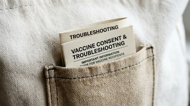 Vaccine consent small pocket holding a folded troubleshooting card