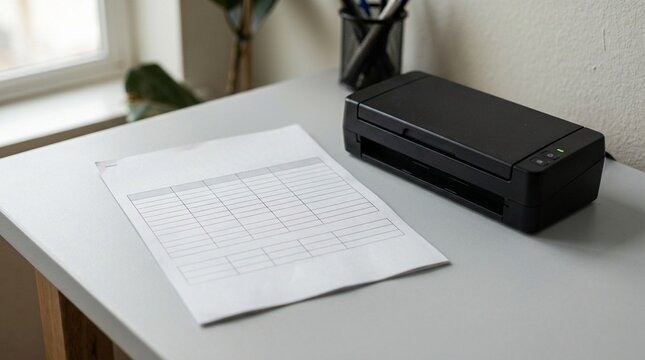Just-printed immunization summary sheet resting beside a small desktop scanner
