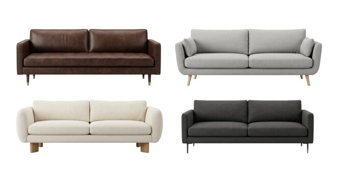 Collection of modern living room sofas in different upholstery materials