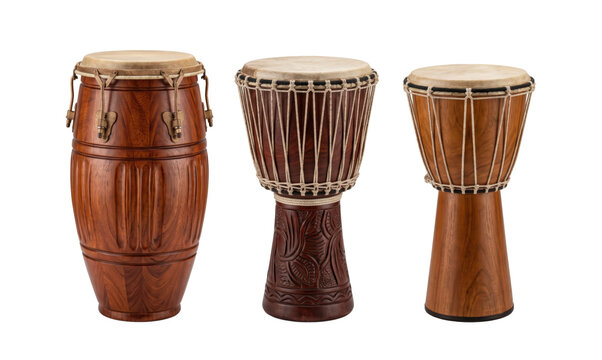 Traditional ethnic percussion drums set with conga and djembe