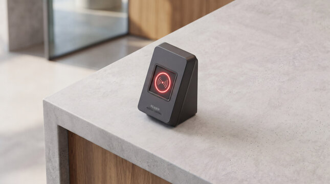Modern contactless payment terminal on a store counter