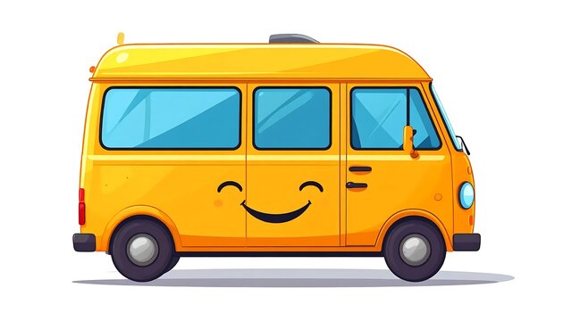 Smiling yellow school bus cartoon illustration.