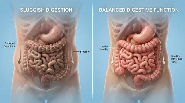 Comparison of sluggish digestion versus balanced digestive function