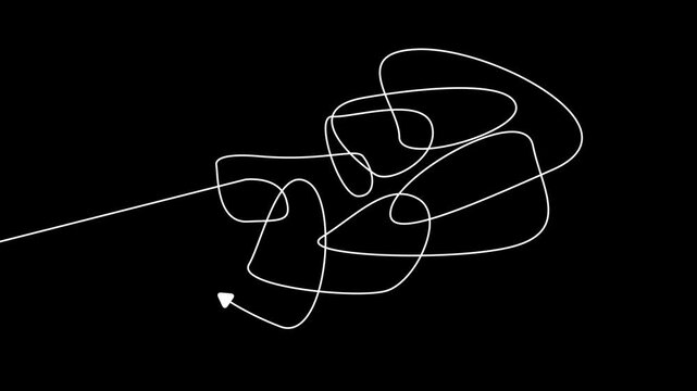 Abstract white scribble line animation on black background, continuous hand-drawn loop for motion and creative overlays 4k Stock video.