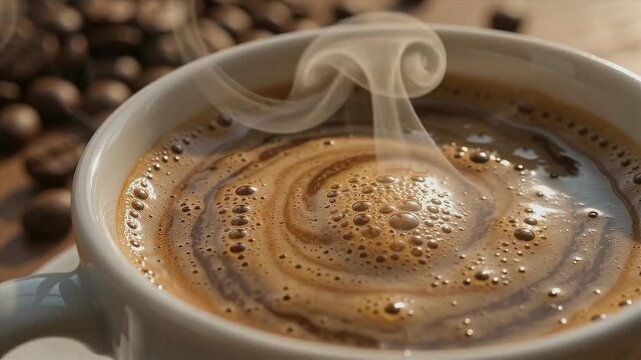 Hot Espresso Coffee with Swirling Crema and Steam Looping Animation