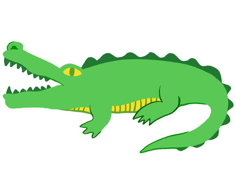 Green cartoon crocodile illustration with open mouth isolated on black background