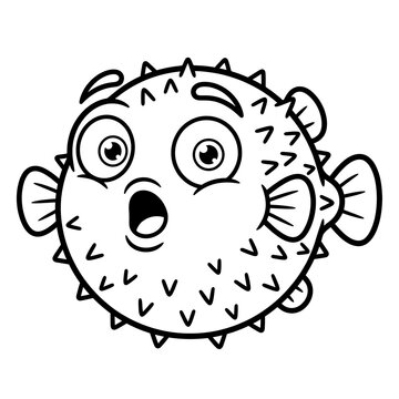 Outline of a Surprised Pufferfish with Spikes and Wide Eyes