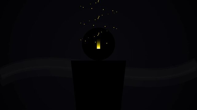 Abstract glowing golden particles rising from a dark orb on a pedestal