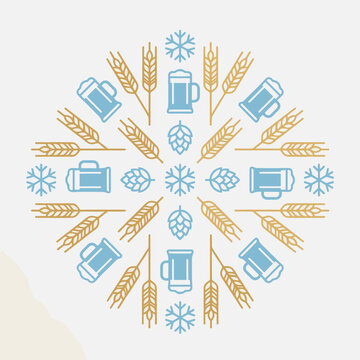 Winter Beer Festival Mandala Wheat Hops Mugs Snowflakes