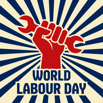 World Labour Day Fist Holding Wrench Isolated Vector