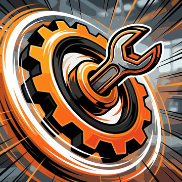 Wrench and Gear Icon Mechanical Repair Service Concept Dynamic Motion