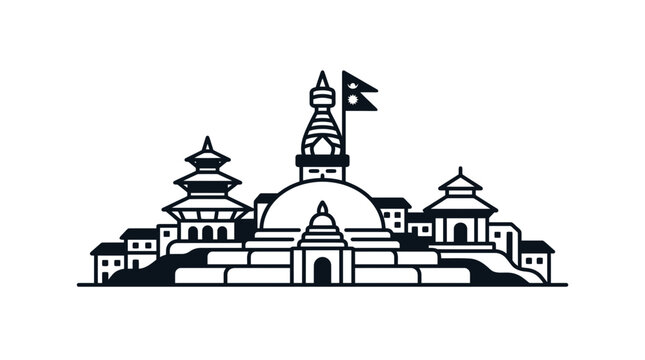 Minimalist Nepal Boudhanath Stupa Line Art Illustration