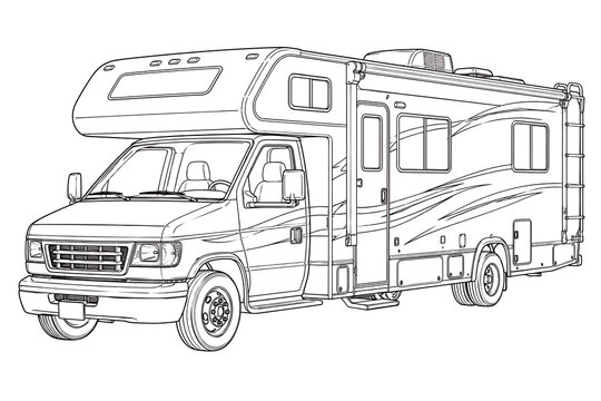 recreational vehicle, RV, motorhome, camper van, camper vehicle, travel trailer, camping vehicle, caravan, motorhome line art, RV line drawing, recreational vehicle illustration, vehicle vector, vehic
