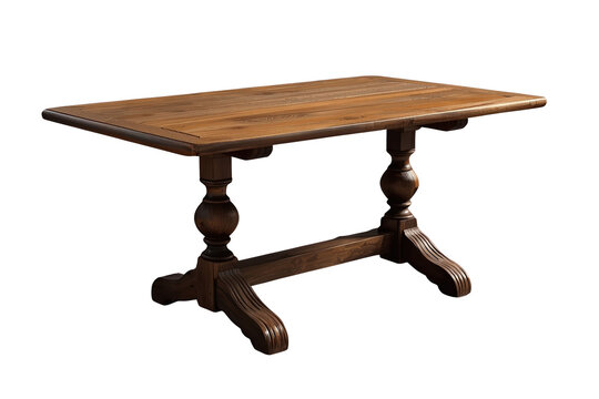 Traditional wooden trestle table isolated on transparent background
