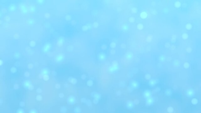 水色とホワイトのパーティクルが透明感を持って輝く爽やかな抽象背景、きらめくボケと淡いブルーグラデーションがゆっくり動くループアニメーション、テクノロジー・美容・ウェルネス・イベント広告の背景素材、コピースペース