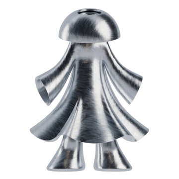 Silver Metallic Figurine of a Girl in a Dress on Transparent Background Decorative Object