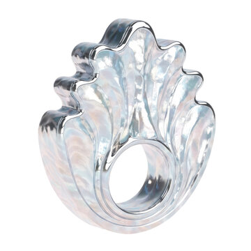 Silver Metallic Shell Shaped Decorative Ring Jewelry on Transparent Background