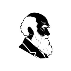 Minimalist Black and White Profile Portrait Illustration of Charles Darwin © Shena