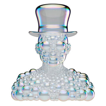 Translucent Glass Bubble Snowman Sculpture Wearing Top Hat on Transparent Background