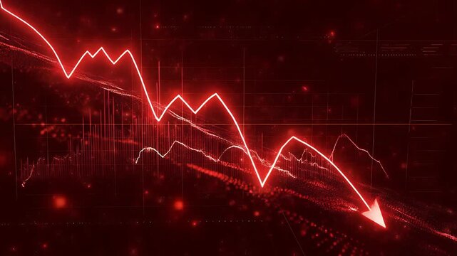 Financial market crisis concept featuring a red stock chart graph with a steep downward arrow indicating a severe economic recession and losses