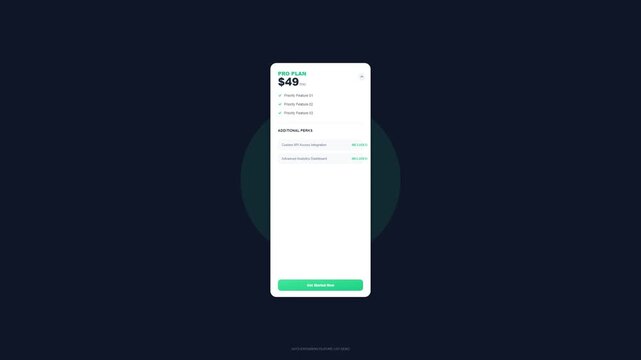 Minimalist subscription plan pricing card on dark background