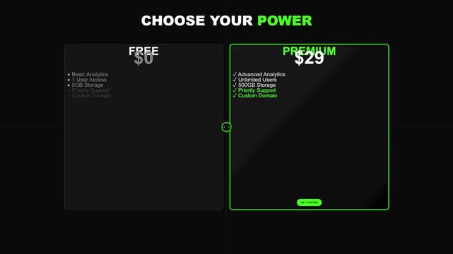 Comparative pricing table with free and premium subscription options