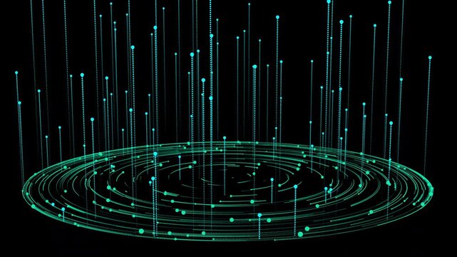 Abstract green technology and circular wave ripples background with a spiral pattern