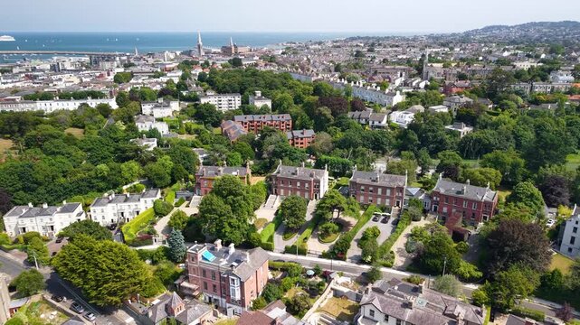 Luxury residential homes in Dun Laoghaire, Dublin housing. Aerial property, cityscape. Ireland