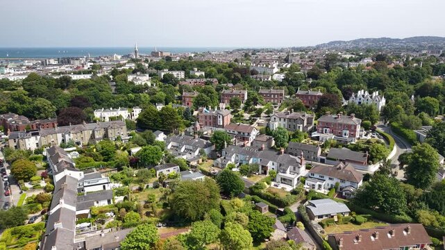 Housing area in Monkstown, Dun Laoghaire residental, Dublin aerial urban. Ireland.