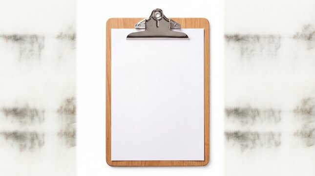 Wooden clipboard with a blank white paper sheet