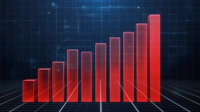 Red digital stock market chart graph showing downward trend without any arrow indicating economic decline and financial loss in modern interface