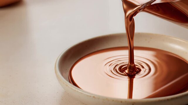 Viscous copper liquid spreading across a flat ceramic plate