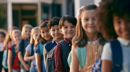 Fototapeta premium Children lined up, ready to start the school year