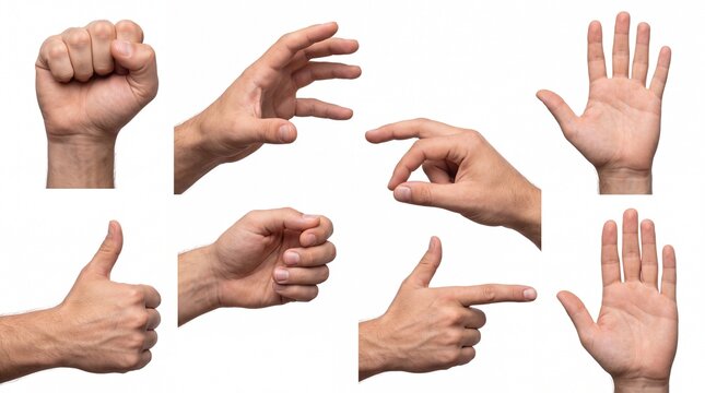 Set of human hand gestures and signs in different positions
