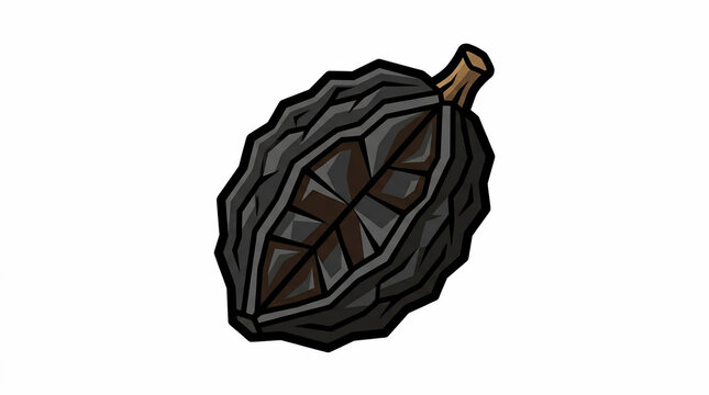 Stylized dark cocoa pod vector illustration representing organic raw chocolate ingredient for artisanal food production and confectionery design