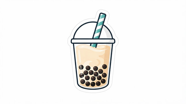 Delicious Boba Tea Drink with Tapioca Pearls and Straw, Refreshing Beverage Vector Illustration