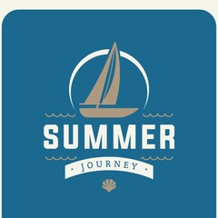Vintage summer t-shirt design featuring a sailboat, ocean waves, seashell, and bold typography with a nautical coastal travel theme. © Jegos