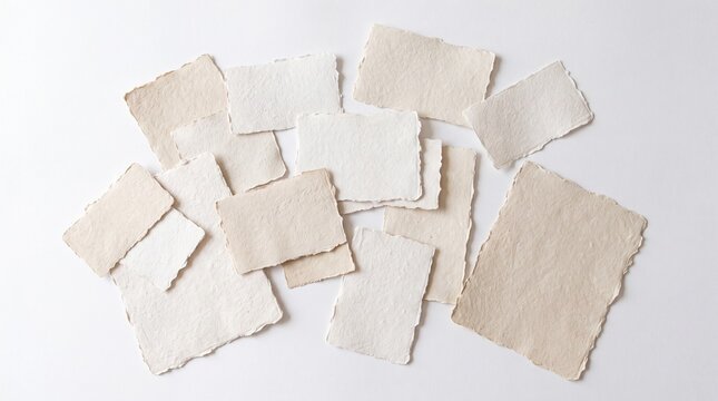 Set of small pieces of torn paper with rough edges