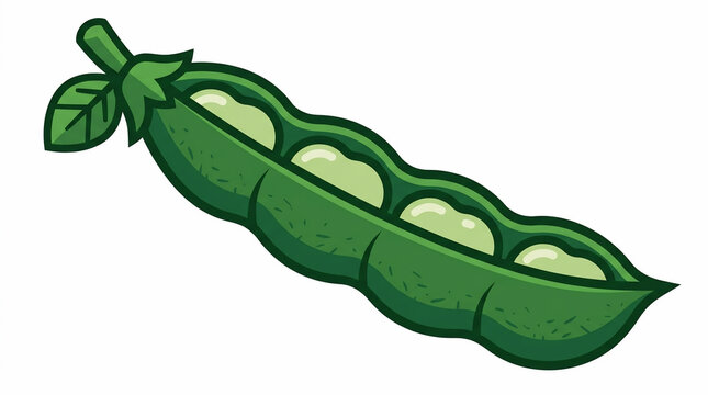 Green sweet pea pod with seeds vector cartoon illustration isolated on white