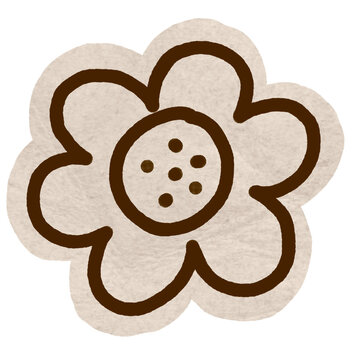 Vintage Floral Flower Sticker for Journaling. A simple hand-drawn beige flower sticker with a dark outline, great for floral themed scrapbook pages and crafts.