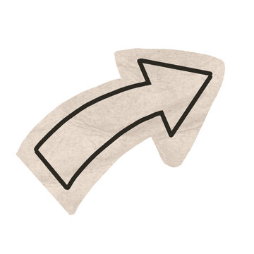 Cute Curved Arrow Sticker on Scrapbook Page. A hand-drawn aesthetic beige arrow sticker pointing up and right, perfect for digital scrapbook layouts and journaling notes.