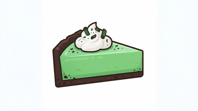Vector illustration of a delicious slice of key lime pie with whipped cream and chocolate crust on white background