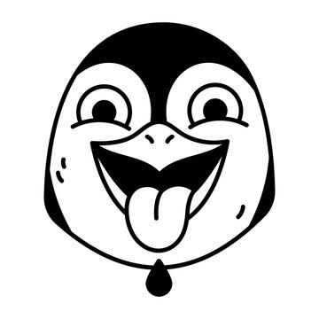 Happy penguin face with tongue out and a playful expression.