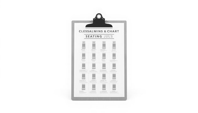 Classroom seating arrangement chart with clipboard holding printed