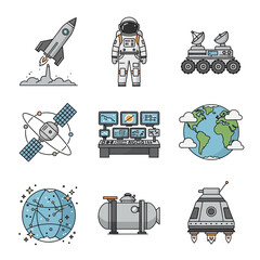 Collection of Space Exploration and Technology Icons. © Aurelis