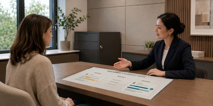 electronic health record system touch desk for secure medical data verification and patient record correction