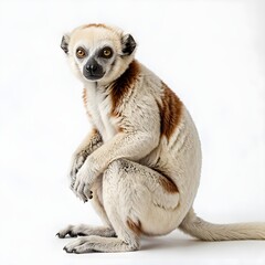 Fototapeta premium Coquerels Sifaka Lemur Sitting Isolated on White Background Madagascar Primate Wildlife Concept