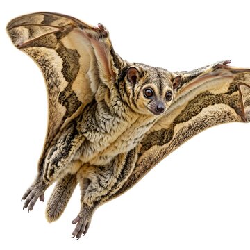 Sunda Colugo Flying Lemur Gliding Isolated on White Background Exotic Flying Mammal Wildlife Concept